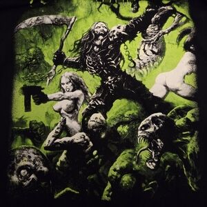 Neon Green Graphic Rob Zombie Heavy Metal T-Shirt 100 % Cotton Size Small
